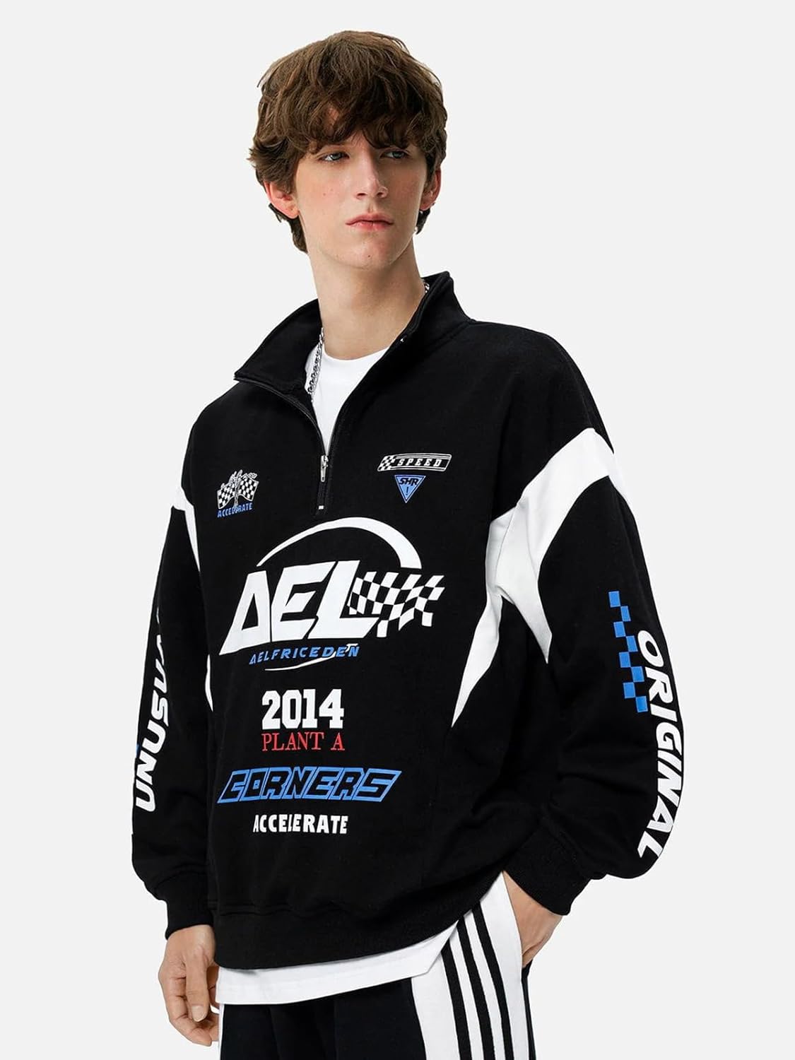 Aelfric Eden Oversized Crewneck Sweatshirts For Men Red Vintage Graphic Pullover Loose Fit Streetwear Long Sleeve TopC02black