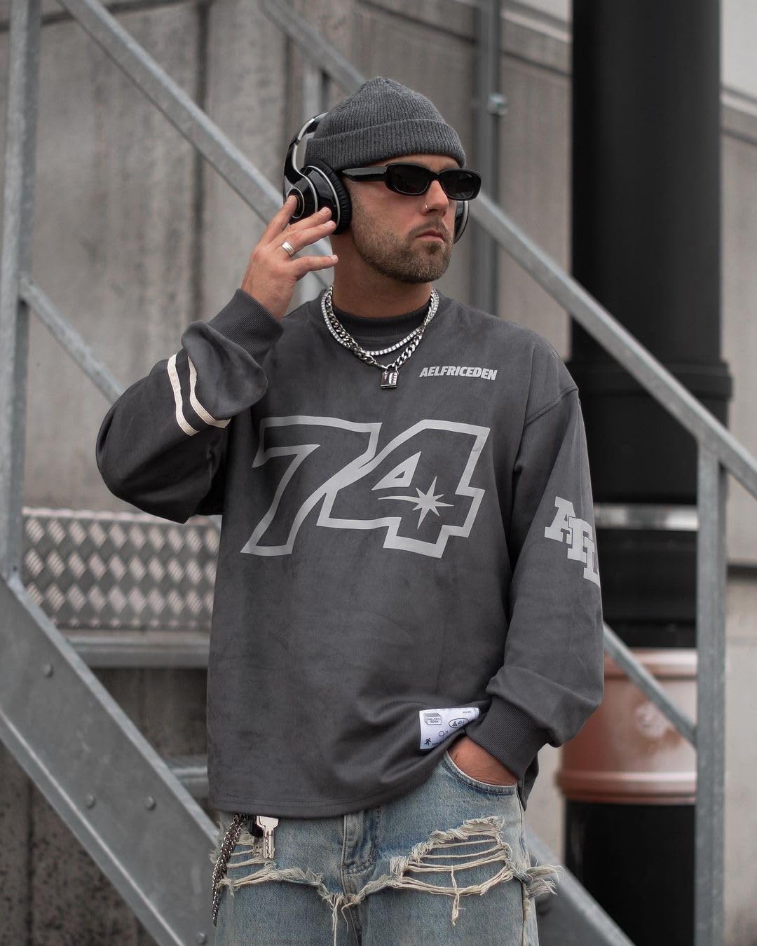 Aelfric Eden Oversized Crewneck Sweatshirts For Men Red Vintage Graphic Pullover Loose Fit Streetwear Long Sleeve TopD01grey