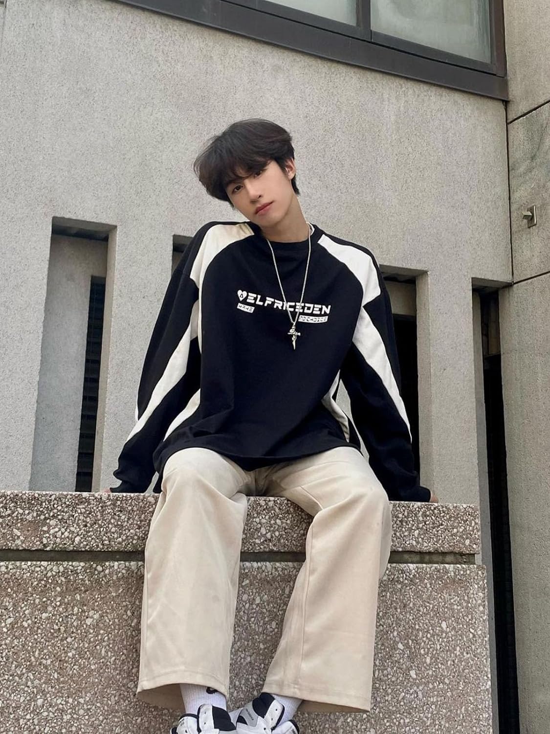 Aelfric Eden Oversized Crewneck Sweatshirts For Men Red Vintage Graphic Pullover Loose Fit Streetwear Long Sleeve TopD04patchworkampblack