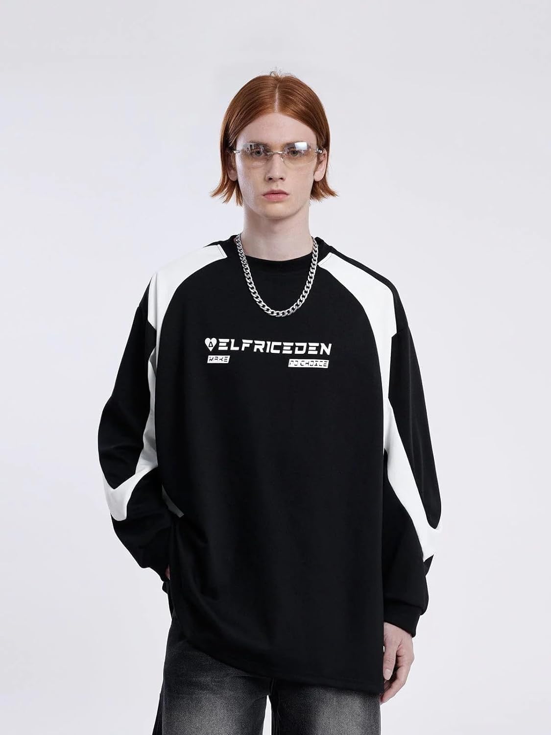 Aelfric Eden Oversized Crewneck Sweatshirts For Men Red Vintage Graphic Pullover Loose Fit Streetwear Long Sleeve TopD04patchworkampblack