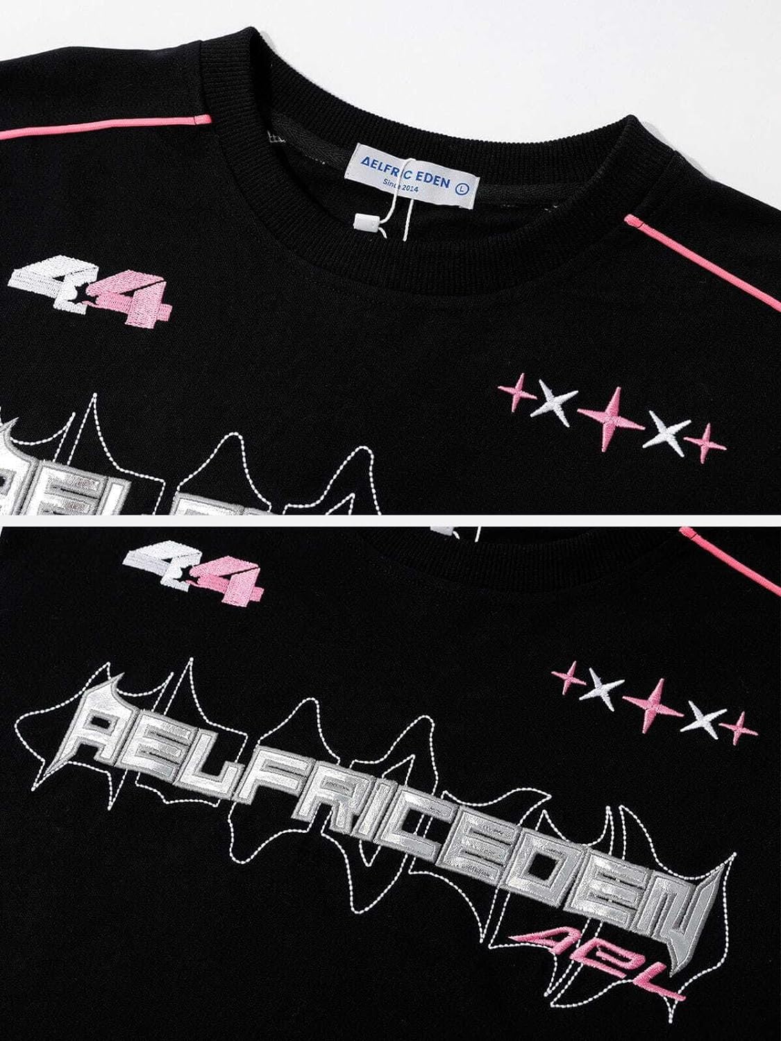 Aelfric Eden Oversized Crewneck Sweatshirts For Men Red Vintage Graphic Pullover Loose Fit Streetwear Long Sleeve TopD05letter Embroidery amp Black