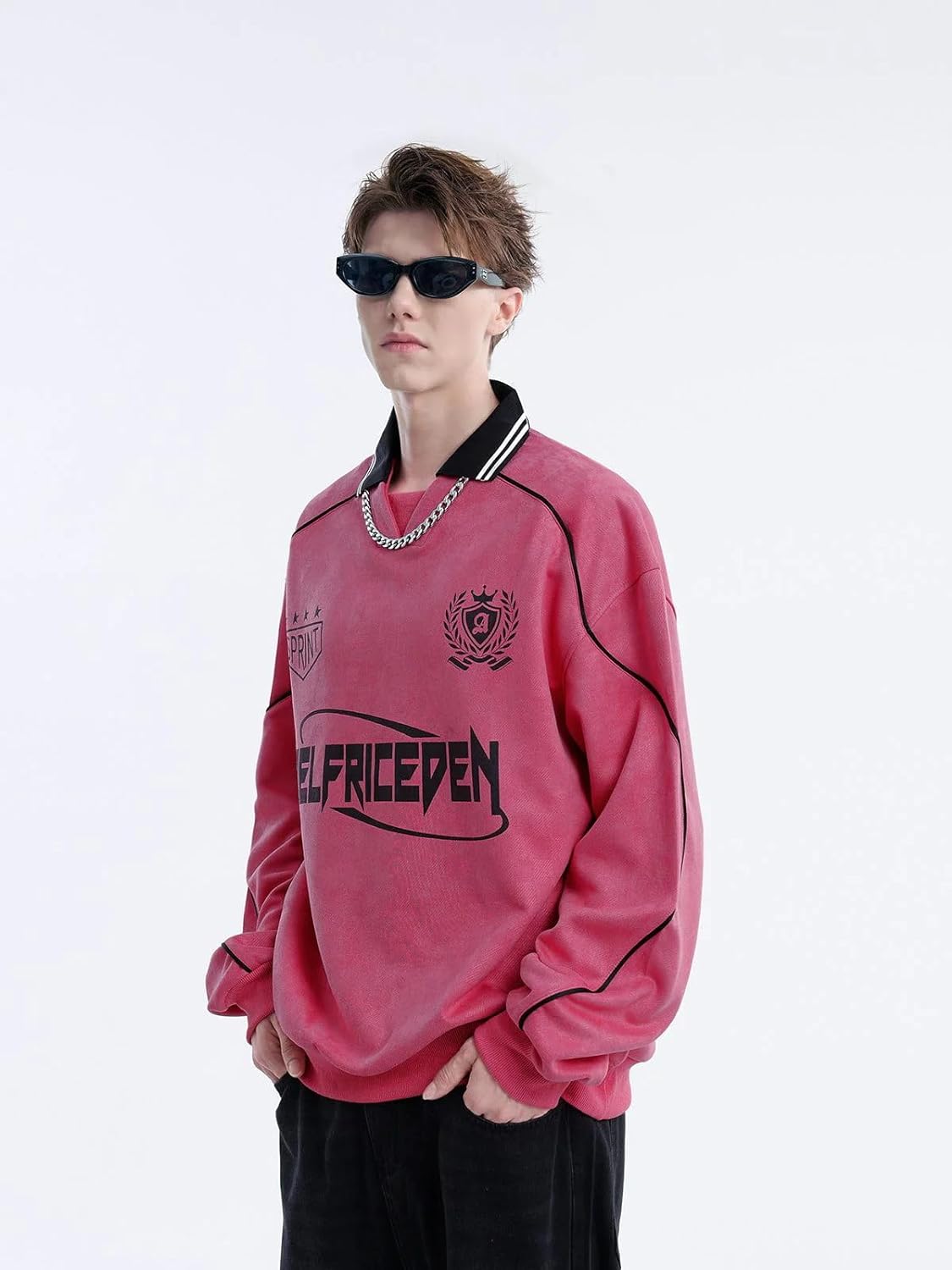 Aelfric Eden Oversized Crewneck Sweatshirts For Men Red Vintage Graphic Pullover Loose Fit Streetwear Long Sleeve TopE04letter Print amp Rose