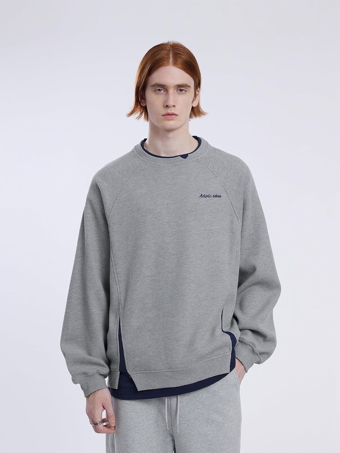 Aelfric Eden Oversized Crewneck Sweatshirts For Men Red Vintage Graphic Pullover Loose Fit Streetwear Long Sleeve TopG02patchwork amp Grey