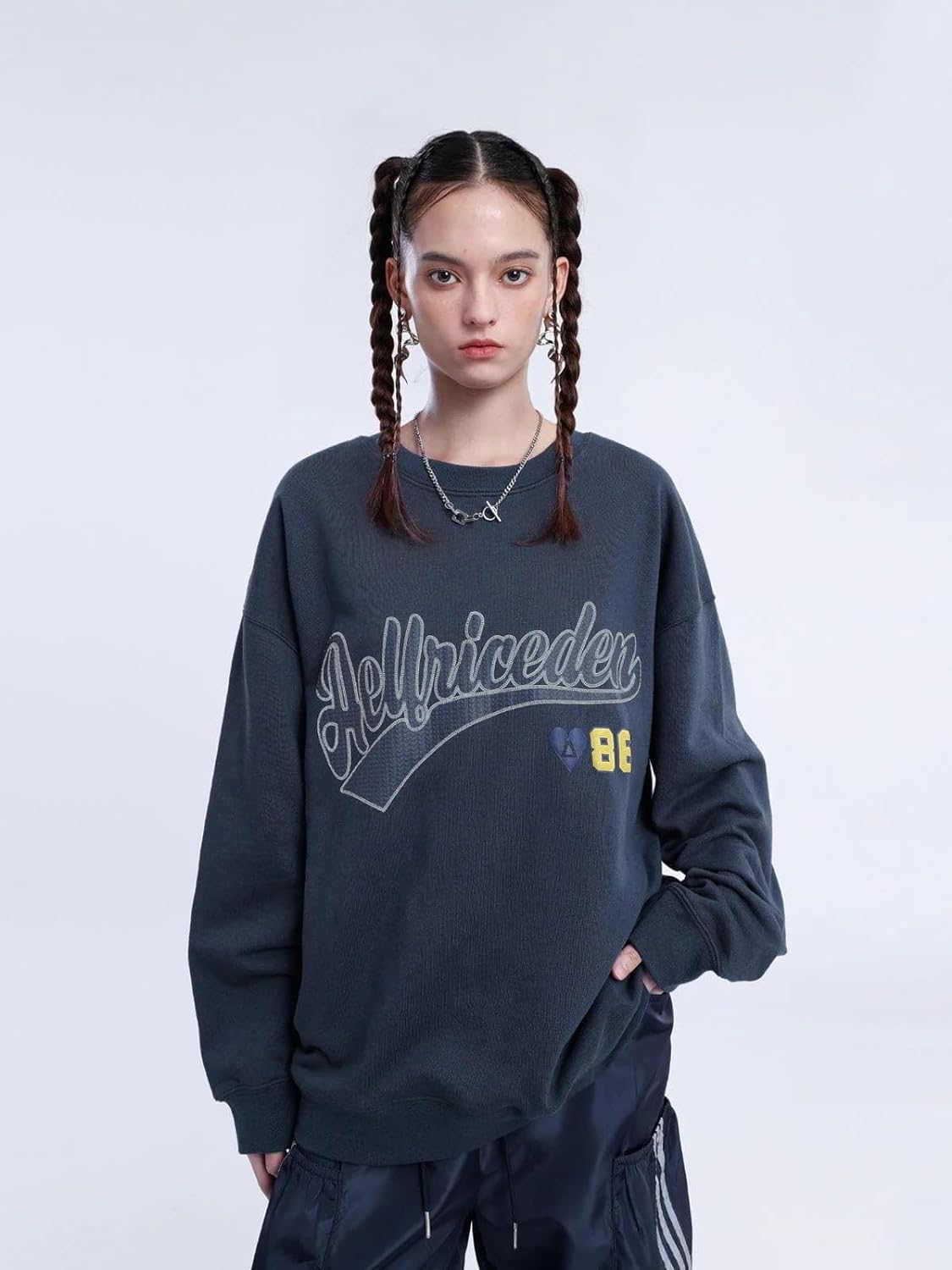 Aelfric Eden Oversized Crewneck Sweatshirts For Men Red Vintage Graphic Pullover Loose Fit Streetwear Long Sleeve TopG03 Foam Printing amp Darkblue