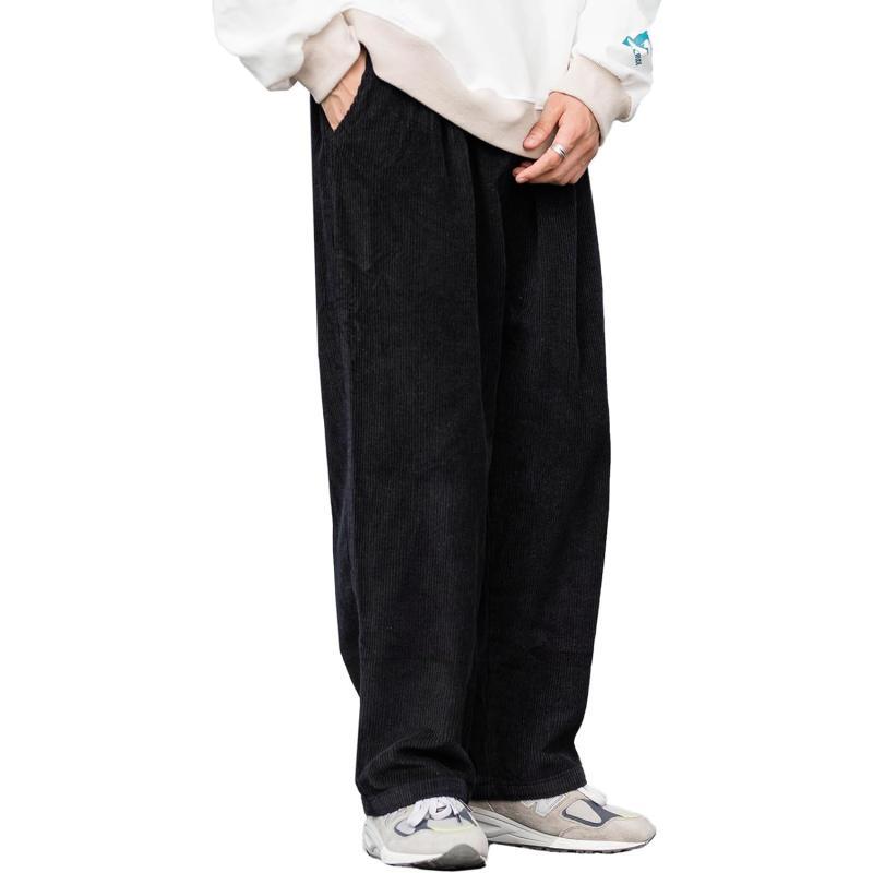 Aelfric Eden Mens Corduroy Vintage Cargo Sweatpants Long Solid Elastic Waist Casual Pants Hip hop Streetwear Pant01black