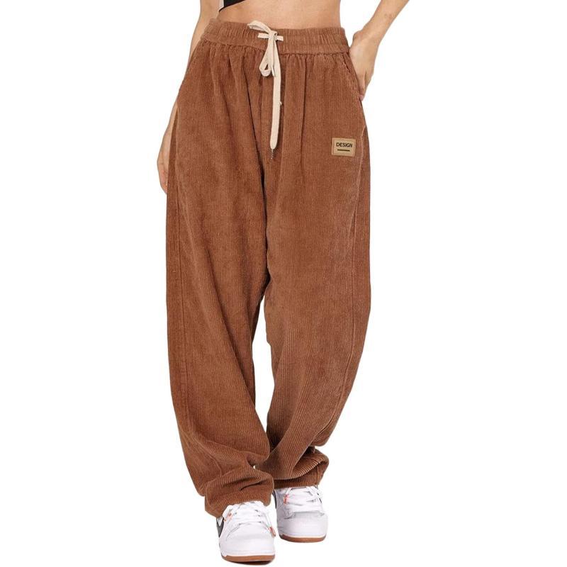 Aelfric Eden Mens Corduroy Vintage Cargo Sweatpants Long Solid Elastic Waist Casual Pants Hip hop Streetwear Pant04brown