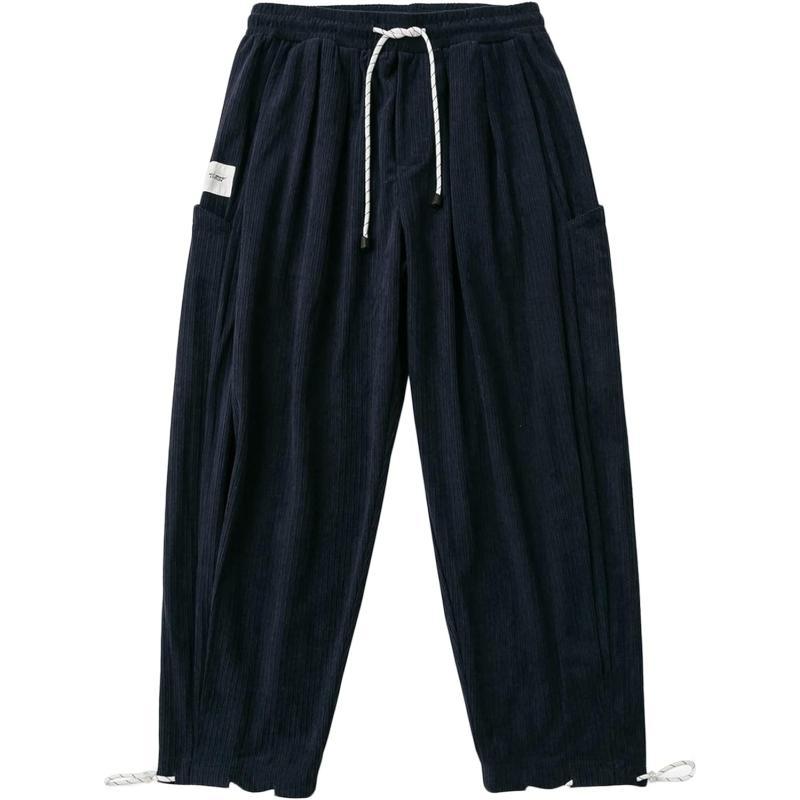 Aelfric Eden Mens Corduroy Vintage Cargo Sweatpants Long Solid Elastic Waist Casual Pants Hip hop Streetwear Pant06navy