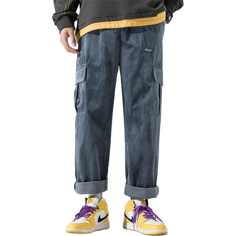 Aelfric Eden Mens Corduroy Vintage Cargo Sweatpants Long Solid Elastic Waist Casual Pants Hip hop Streetwear Pant11blue