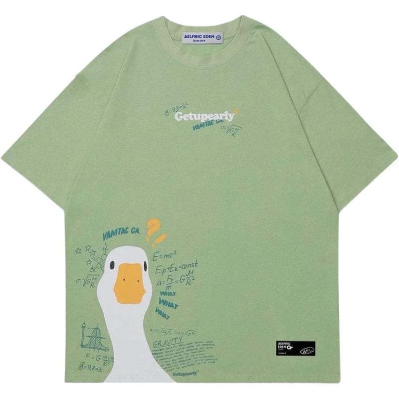 Aelfric Eden Mens Oversized T Shirts Tees Distorted Portrait Print Crew Neck Cotton Tops Streetwear Casual ShirtAgreen01