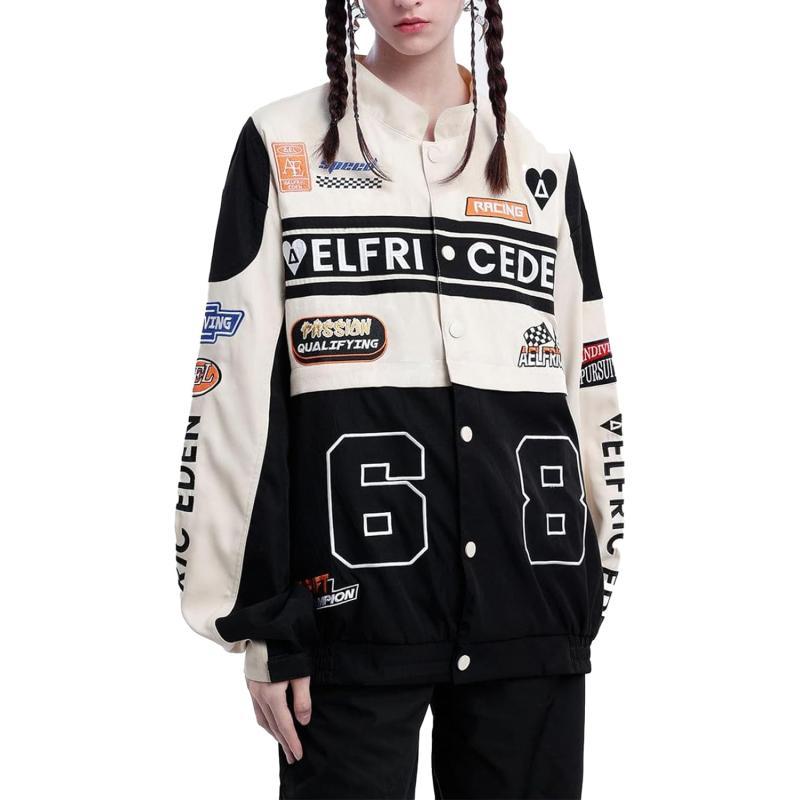 Aelfric Eden Mens Varsity Jacket Vintage Racing Motorcycle Graphic Bomber Jackets Oversized Unisex Streetwear jacket010black