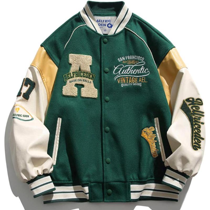 Aelfric Eden Mens Varsity Jacket Vintage Racing Motorcycle Graphic Bomber Jackets Oversized Unisex Streetwear jacket05green