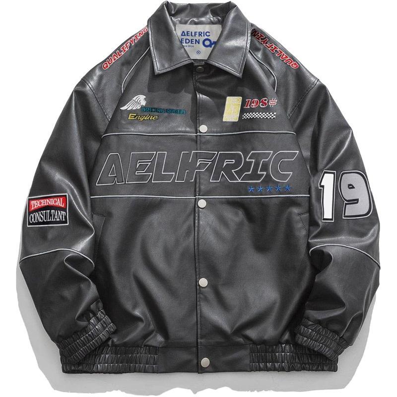 Aelfric Eden Mens Varsity Jacket Vintage Racing Motorcycle Graphic Bomber Jackets Oversized Unisex Streetwear jacket19dark Grey