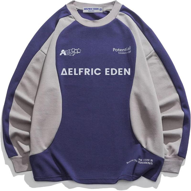 Aelfric Eden Oversized Crewneck Sweatshirts For Men Red Vintage Graphic Pullover Loose Fit Streetwear Long Sleeve TopBpurple