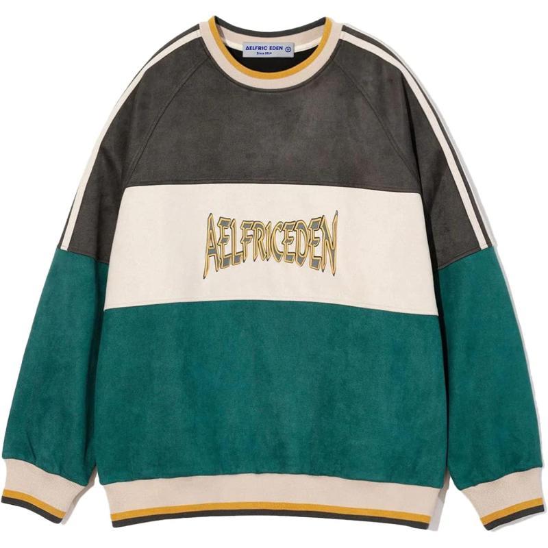 Aelfric Eden Oversized Crewneck Sweatshirts For Men Red Vintage Graphic Pullover Loose Fit Streetwear Long Sleeve TopCgreen