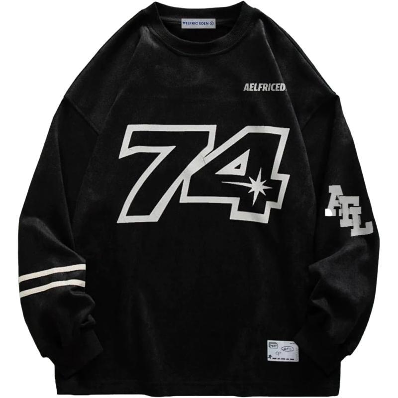 Aelfric Eden Oversized Crewneck Sweatshirts For Men Red Vintage Graphic Pullover Loose Fit Streetwear Long Sleeve TopD01black