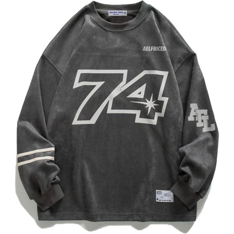 Aelfric Eden Oversized Crewneck Sweatshirts For Men Red Vintage Graphic Pullover Loose Fit Streetwear Long Sleeve TopD01grey