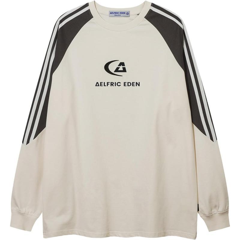 Aelfric Eden Oversized Crewneck Sweatshirts For Men Red Vintage Graphic Pullover Loose Fit Streetwear Long Sleeve TopD04dynamic Stripesampbeige