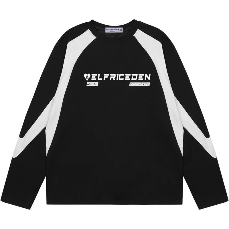 Aelfric Eden Oversized Crewneck Sweatshirts For Men Red Vintage Graphic Pullover Loose Fit Streetwear Long Sleeve TopD04patchworkampblack