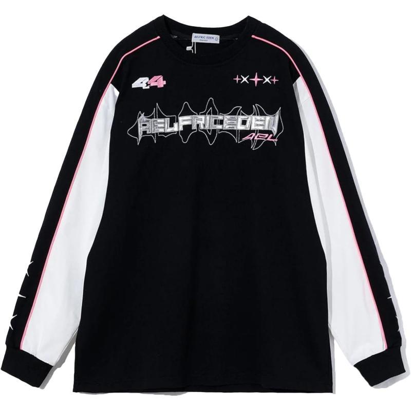 Aelfric Eden Oversized Crewneck Sweatshirts For Men Red Vintage Graphic Pullover Loose Fit Streetwear Long Sleeve TopD05letter Embroidery amp Black