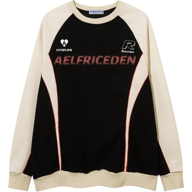 Aelfric Eden Oversized Crewneck Sweatshirts For Men Red Vintage Graphic Pullover Loose Fit Streetwear Long Sleeve TopD06racing Vibes amp Black