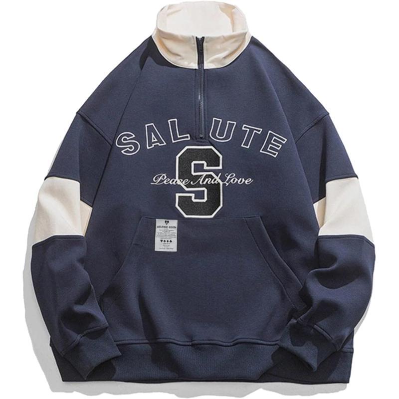 Aelfric Eden Oversized Crewneck Sweatshirts For Men Red Vintage Graphic Pullover Loose Fit Streetwear Long Sleeve TopE03navy Blue