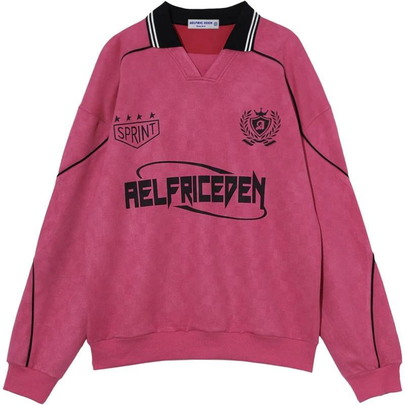 Aelfric Eden Oversized Crewneck Sweatshirts For Men Red Vintage Graphic Pullover Loose Fit Streetwear Long Sleeve TopE04letter Print amp Rose