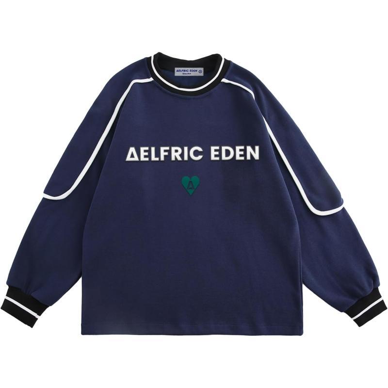 Aelfric Eden Oversized Crewneck Sweatshirts For Men Red Vintage Graphic Pullover Loose Fit Streetwear Long Sleeve TopFblue