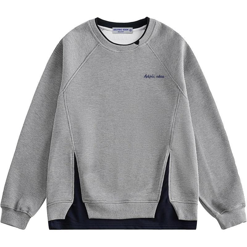 Aelfric Eden Oversized Crewneck Sweatshirts For Men Red Vintage Graphic Pullover Loose Fit Streetwear Long Sleeve TopG02patchwork amp Grey