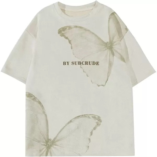 Aelfric Eden Butterfly Graphic Tees Y2k Mens Oversized T Shirts Women Vintage Streetwear Shirts Aesthetic Shirts19beige