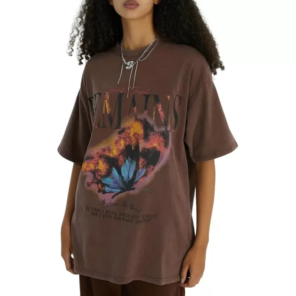 Aelfric Eden Butterfly Graphic Tees Y2k Mens Oversized T Shirts Women Vintage Streetwear Shirts Aesthetic Shirts31brown