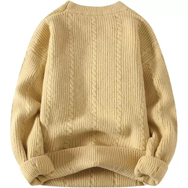 Aelfric Eden Cable Knit Sweater Women Vintage Chunky Cream Sweater Men Woven Crewneck Knitted Pullover White1528yellow