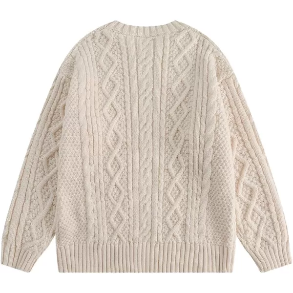 Aelfric Eden Cable Knit Sweater Women Vintage Chunky Cream Sweater Men Woven Crewneck Knitted Pullover White605beige