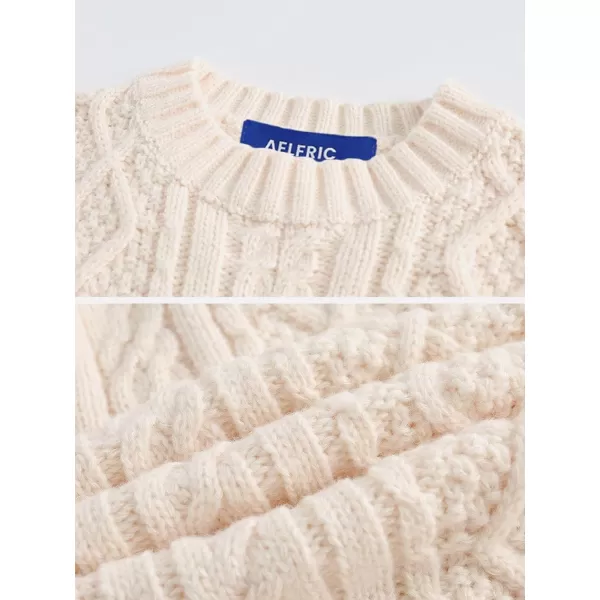 Aelfric Eden Cable Knit Sweater Women Vintage Chunky Cream Sweater Men Woven Crewneck Knitted Pullover White605beige