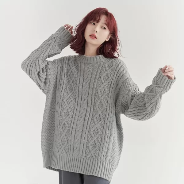 Aelfric Eden Cable Knit Sweater Women Vintage Chunky Cream Sweater Men Woven Crewneck Knitted Pullover White605grey