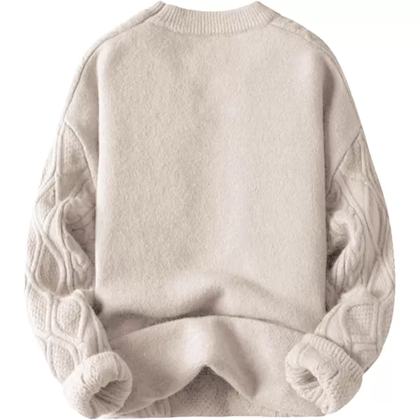 Aelfric Eden Cable Knit Sweater Women Vintage Chunky Cream Sweater Men Woven Crewneck Knitted Pullover WhiteB01beige