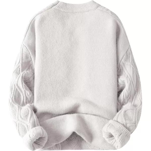 Aelfric Eden Cable Knit Sweater Women Vintage Chunky Cream Sweater Men Woven Crewneck Knitted Pullover WhiteB01white