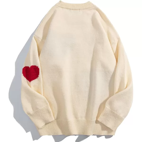 Aelfric Eden Graphic Heart Printed Knit Sweater Long Sleeve Crewneck Oversized Loose Fit Pullover TopsC01beige