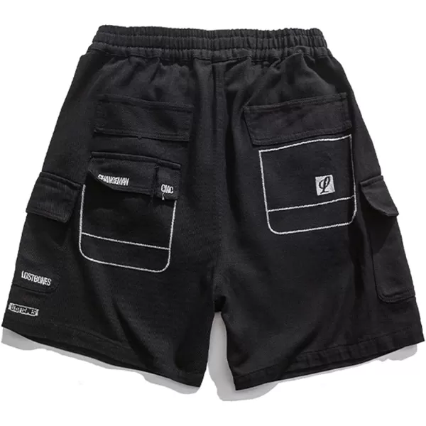 Aelfric Eden Mens 90s Patchwork Sweat Shorts MultiPockets Elastic Waist Cargo Short Streetwear Casual ShortsA2black