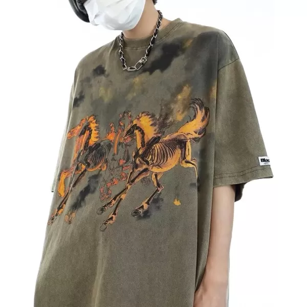 Aelfric Eden Mens 90s Vintage Oversize Shirts Summer Unisex Hipster Printed Casual Tee Streetwear Harajuku Top Tshirt1366khaki