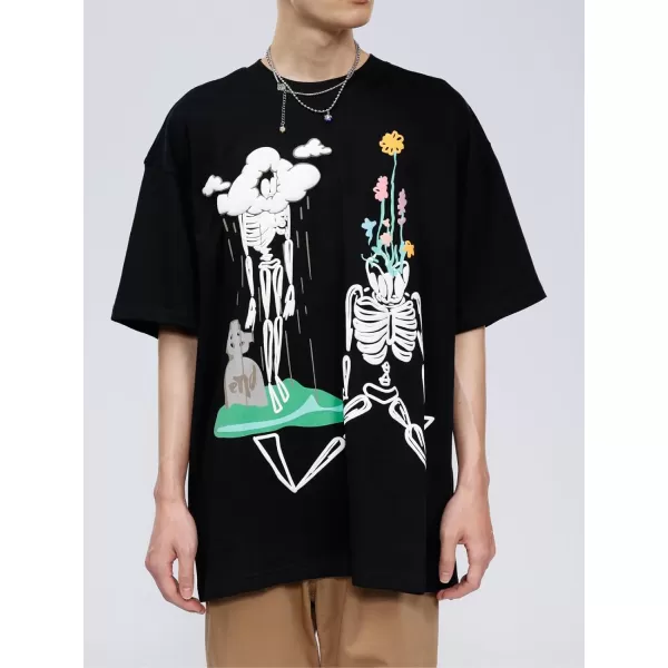 Aelfric Eden Mens 90s Vintage Oversize Shirts Summer Unisex Hipster Printed Casual Tee Streetwear Harajuku Top Tshirt75black