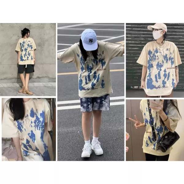 Aelfric Eden Mens 90s Vintage Oversize Shirts Summer Unisex Hipster Printed Casual Tee Streetwear Harajuku Top TshirtBeige20