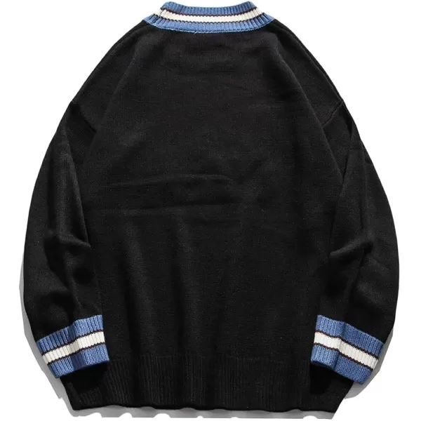 Aelfric Eden Mens Color Patchwork Oversized Sweater Knit Jumper Pullover Unisex Blue Flame Long Sleeve Casual Sweaters02 Black