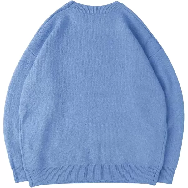 Aelfric Eden Mens Color Patchwork Oversized Sweater Knit Jumper Pullover Unisex Blue Flame Long Sleeve Casual Sweaters03 Blue