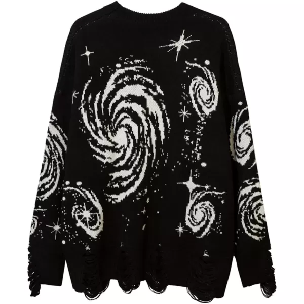 Aelfric Eden Mens Color Patchwork Oversized Sweater Knit Jumper Pullover Unisex Blue Flame Long Sleeve Casual Sweaters03black