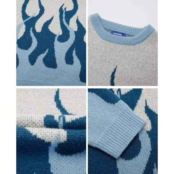 Aelfric Eden Mens Color Patchwork Oversized Sweater Knit Jumper Pullover Unisex Blue Flame Long Sleeve Casual SweatersB10blue