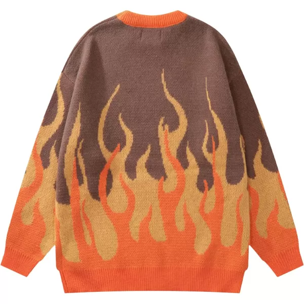 Aelfric Eden Mens Color Patchwork Oversized Sweater Knit Jumper Pullover Unisex Blue Flame Long Sleeve Casual SweatersB10orange