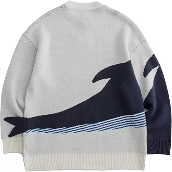 Aelfric Eden Mens Color Patchwork Oversized Sweater Knit Jumper Pullover Unisex Blue Flame Long Sleeve Casual SweatersBwhite