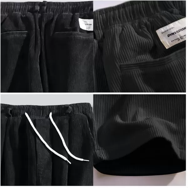 Aelfric Eden Mens Corduroy Vintage Cargo Sweatpants Long Solid Elastic Waist Casual Pants Hip hop Streetwear Pant01black