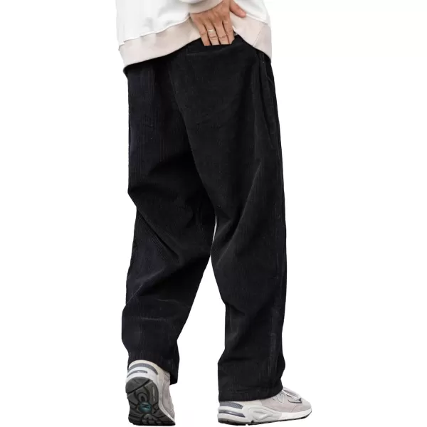 Aelfric Eden Mens Corduroy Vintage Cargo Sweatpants Long Solid Elastic Waist Casual Pants Hip hop Streetwear Pant01black