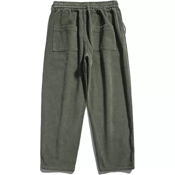 Aelfric Eden Mens Corduroy Vintage Cargo Sweatpants Long Solid Elastic Waist Casual Pants Hip hop Streetwear Pant03green